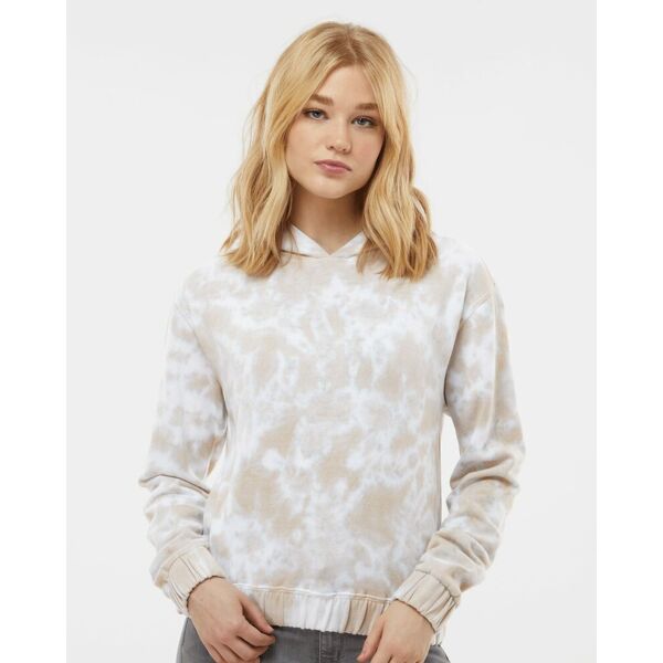 Women's Sueded Fleece Tie-Dyed Crop Hooded Sweatshirt Thumbnail